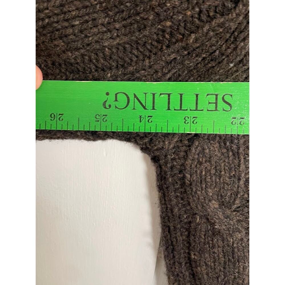 Vintage American Eagle Espresso Brown Lambswool Donegal Cable Fisherman Sweater - Picture 9 of 10